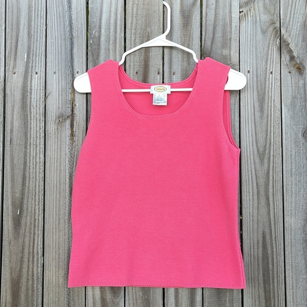 Talbots pink sweater cotton blend textured sleeveless top medium small xs Barbie
